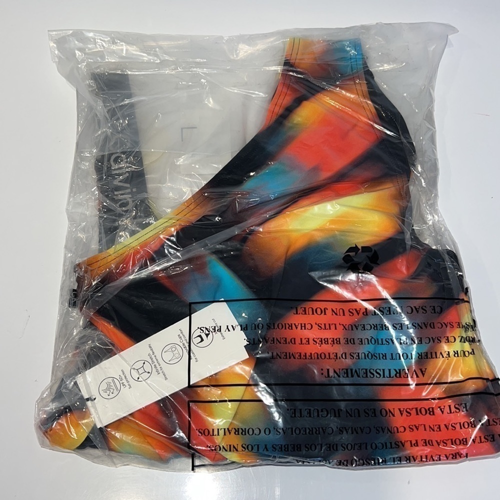 CALVIN Klein Black Multi Abstract Print Scoopneck One Piece Swimsuit sz Medium - Picture 5 of 5
